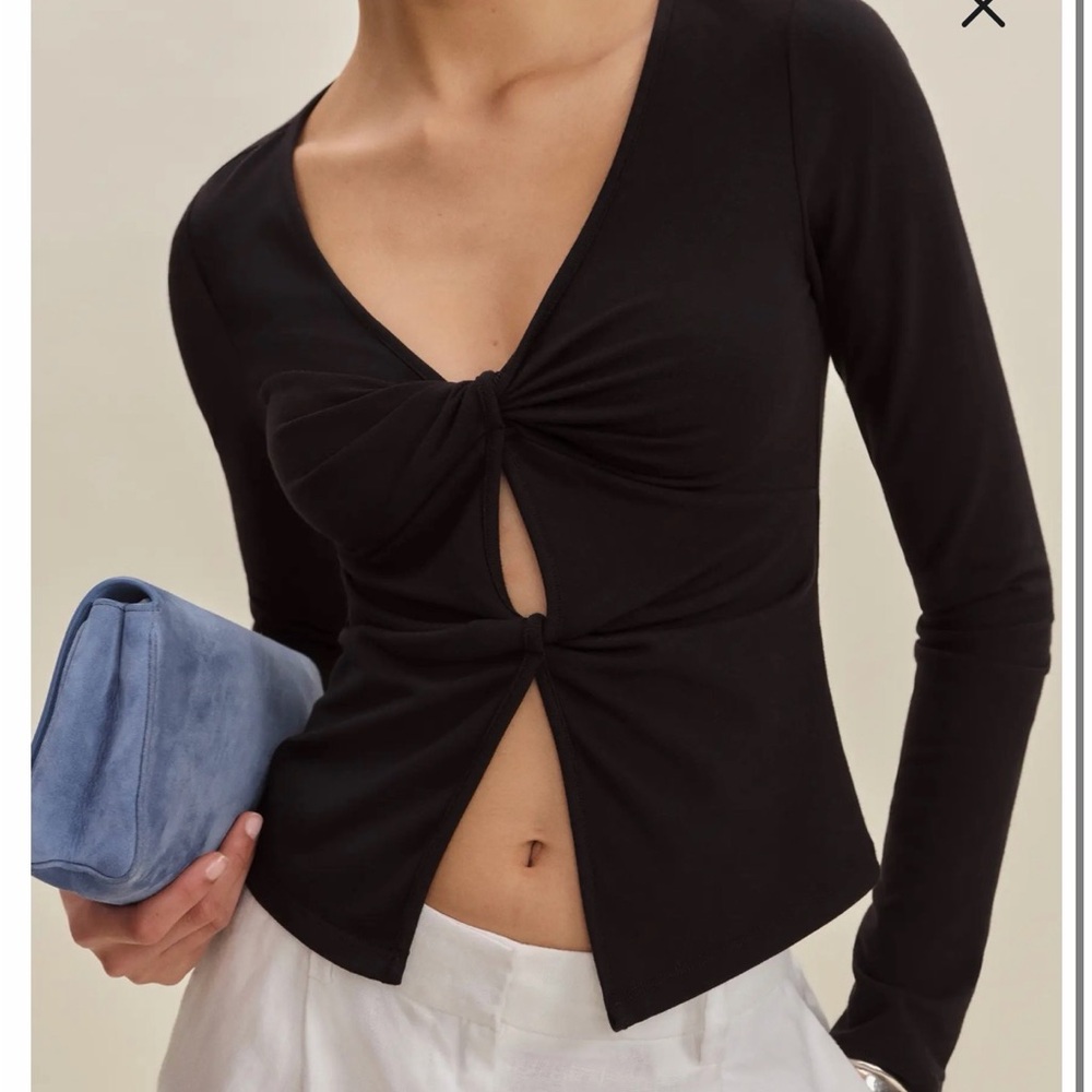 Reformation Silas Twist Detail Stretch Cotton Knit Top